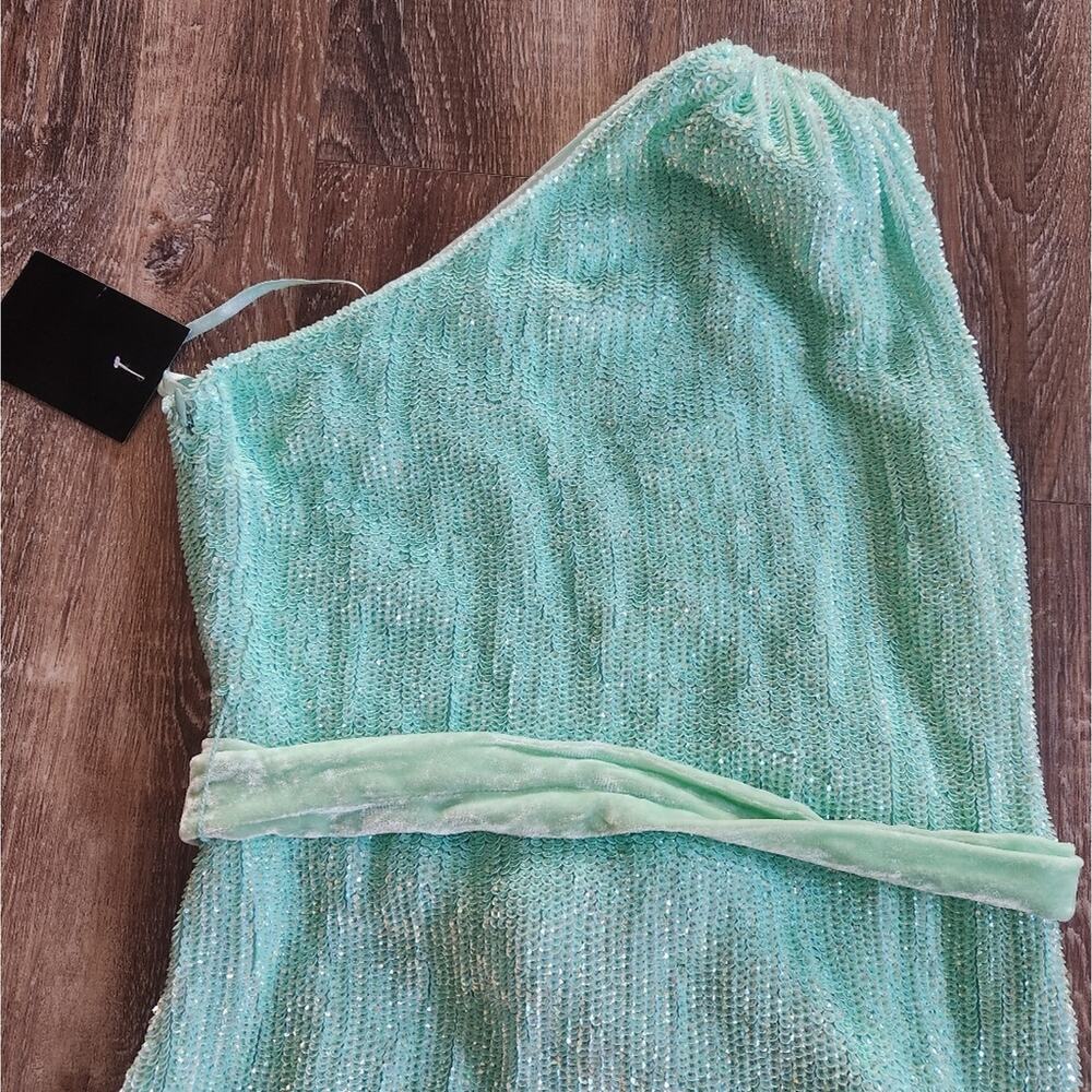 Retrofete Ella Sequin Dress in Blue/Green Size XXS One Shoulder NWT - Picture 6 of 11